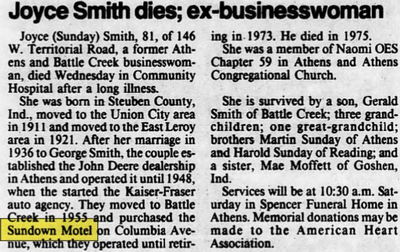 Sundown Motel (Sun Down Motel) - May 1986 Joyce Smith Passes Away